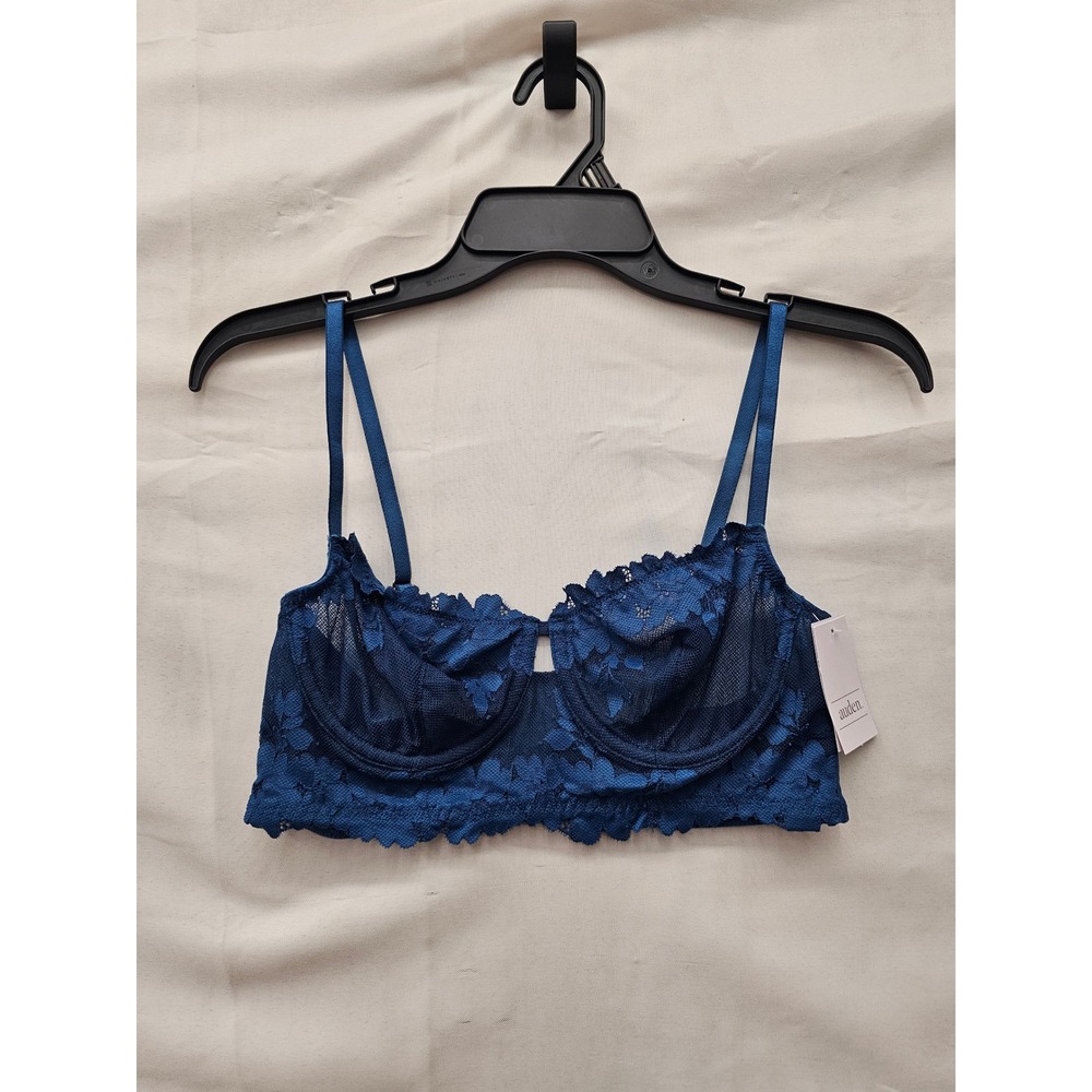 Auden Womens Lace Longline Balconette Bra Blue Nylon Blend Casual Size 36A